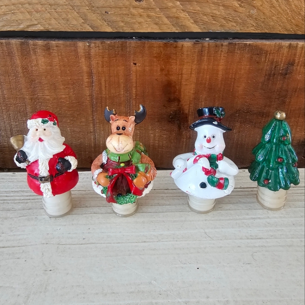 Resin Christmas threaded bottle stoppers - set of Four